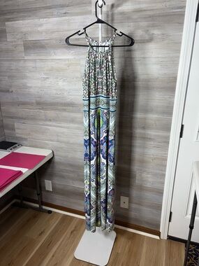 London Times White, Blue & Green Paisley Maxi Dress 2045